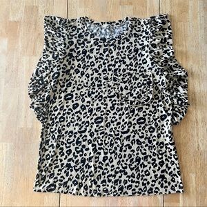 Leopard Print Ruffled Sleeves Top ~ Size: L